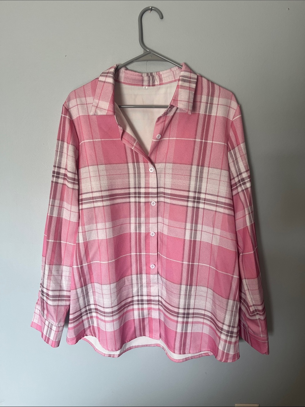 Pink Plaid Button-Up Shirt with Classic Collar